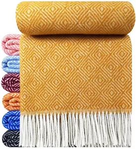 Wolldecke 100% Schurwolle Wohndecke Tagesdecke Plaid 140x200cm Tirol-V Senf/Gelb - Bild 1 von 6