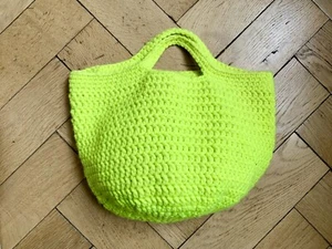 Häkeltasche Crochet Bag Shopper Tasche Ibiza Häkel Korbtasche Neon Egg Gelb - Bild 1 von 2