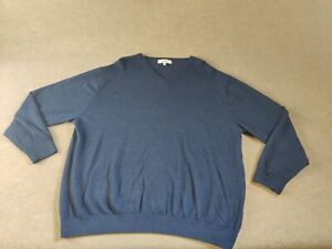 Turnbury Men's Extra Fine Merino Wool V-Neck Lightweight Sweater 3XT Navy Blue