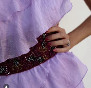 New Zara Purple Beaded Sash Belt 7521/037 Size 30 - Picture 1 of 12