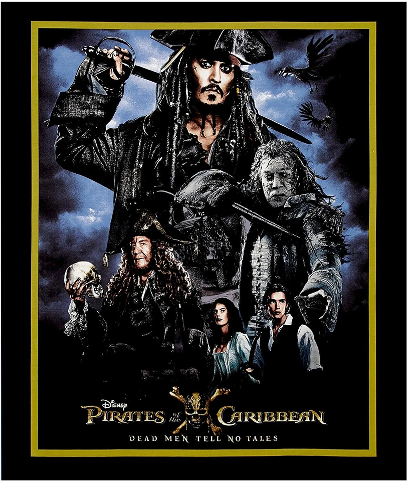 Disney Piratas El Caribe Negro 100% Algodón Tela por Panel Foto 1 de 1