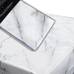 Marble Print Effect Wipe Clean Rectangular Dining Table Cloth Water Resistant UK - Picture 1 of 6