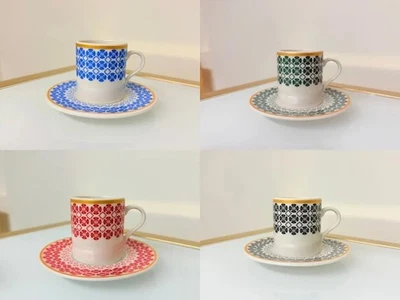 Set of 2 Patterned Espresso Cups With Saucers 3 fl oz - Image 1 of 4