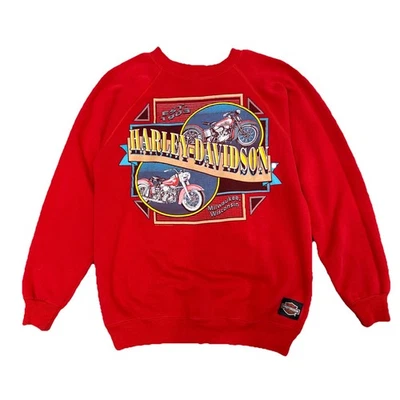 Vintage 1991 Mens Hanes Harley Davidson Buffalo New York Red Sweatshirt Size M - Image 1 of 4