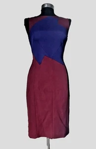 Vestido Karen Millen Pensil Midi Colorblock Azul Marino Borgoña Cambio DT163 - Imagen 1 de 7