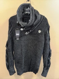 Small Chunky Knit Sweater Shawl Collar Mens Designer New Charcoal Leif Nelson - Bild 1 von 5