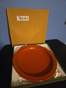 Lacquerware Red Round Tray 15.5" Japanese Traditional Craft Vintage - Picture 1 of 11