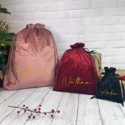 EBUYGB Personalised Velvet Santa Sack Christmas Gift Bag Named Luxury Christmas Sack