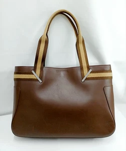 GUCCI Web Stripe 002 1135 Tote Bag Shoulder Bag Brown beige leather From Japan - Picture 1 of 20