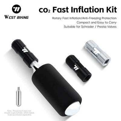 WEST BIKING Bicycle Pump Fast CO2 Inflator Presta Schrader Tire Bike Pump Black - Image 1 of 4