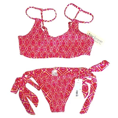 Tori Praver x Target Seafoam Textured 2-piece Swimsuit Geometric Pink Print NEW - Image 1 of 4