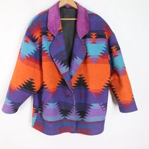 Abrigo de Lana Pioneer Wear L Multicolor Púrpura Gamuza Cuello Codo Parches Suroeste - Imagen 1 de 20