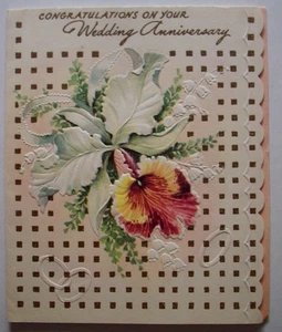 Biglietto di auguri anniversario matrimonio orchidea bianca in rilievo vintage *VV9 - Foto 1 di 3