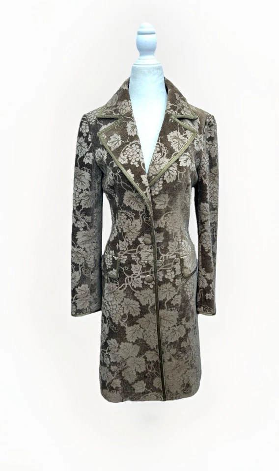 Jaqueta feminina vintage Arden B XS tapeçaria trincheira floral Y2K ouro marrom brocado - Imagem 1 de 4