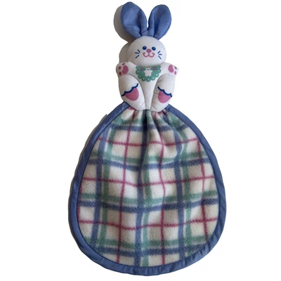 Fisher Price Rare Lovey Blue Pink Plaid Bunny Baby Security Blanket Vtg 90s 1996 — 第 1/4 张图片