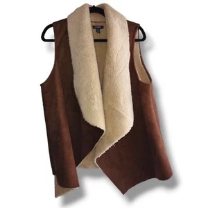 Chaps Draped Faux Suede Open-Front Vest 1x - Picture 1 of 11