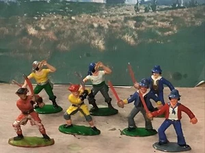 Vintage Toy Pirates Plastic Figures, Charbens, Painted X 7 60mm - Picture 1 of 8