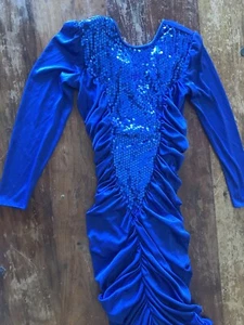 VTG 80s cobalt blue disco sequin dress draped disco style statement festive - Picture 1 of 6