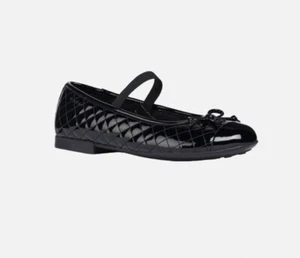 Scarpa scuola ballerina Geox Plié nera in pelle trapuntata con punta in vernice. - Foto 1 di 4