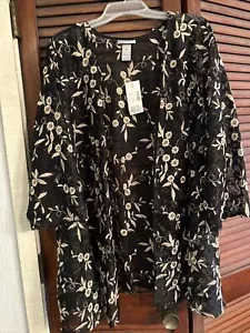 NUEVO CON ETIQUETAS CATHERINES Cárdigan abierto floral bordado de encaje manga corta negro tostado 2X - Imagen 1 de 5
