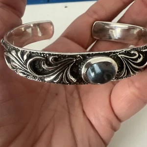 PULSERA BRAZALETE DE PLATA ESTERLINA 925 SÓLIDO PESADO MOTOCICLISTA Topacio Azul Filigrana - Imagen 1 de 18