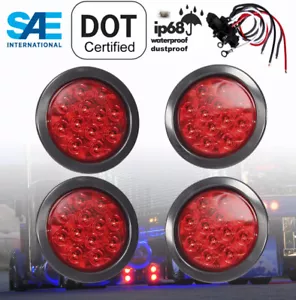 (4) NEW LED 4" Red Round STOP TURN TAIL Light Grommet Pigtail Truck Trailer USA - Foto 1 di 8