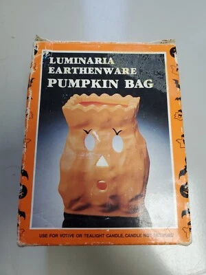 Luminara Earthenware Pumpkin Bag Candle Tealight KMart RARE! Halloween Decor - Image 1 of 4