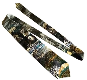 nECKTIE ENDANGERED SPECIES WHITE TIGER PRINT IMPORTED SILK MENS VINTAGE neocurio - Picture 1 of 8