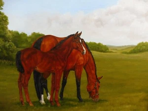OIL MOTHER AND FOAL LISTED ARTIST WENDY CARTWRIGHT FREE SHIPPING ENGLAND - Foto 1 di 12