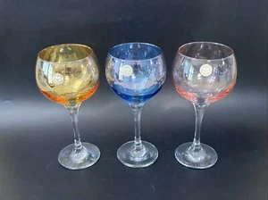 IRIDESCENT Colored Wine Glasses Turkey Turkiye Crystal Clear Co. Lot Set Of 3 - Picture 1 of 8