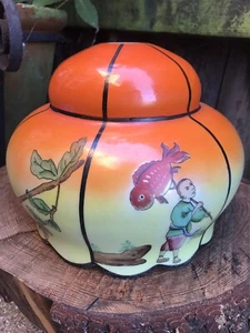 Vintage Czech Art Deco glass lamp light shade hand painted oriental fisherman - Picture 1 of 11
