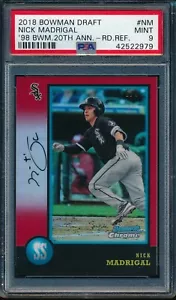 PSA 9 NICK MADRIGAL 2018 Bowman Chrome 20th Anniversary RED REFRACTOR /5 RC MINT - Picture 1 of 1
