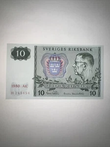 Sweden - 10 Kronor - 1980 Fancy Serial Number Free Shipping - Picture 1 of 6