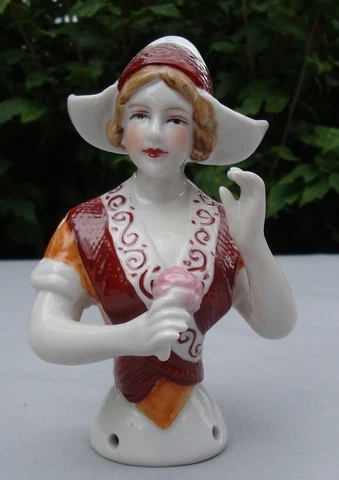 Art Nouveau Style Half doll Figurine Dutchwoman Half Doll Pincushion Arms Away A Cover