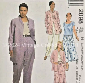 McCalls Pattern 2098 Misses Unlined Jacket Top Pants Skirt Sz 22W 24W 26W 40-44 - Picture 1 of 5