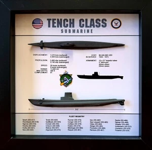 Tench Class Submarine Memorial Display Shadow Box, 9" x 9", Black, Large - Picture 1 of 4