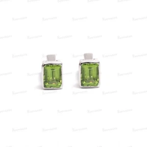 Natural Peridot Octagon Cut Gemstone 925 Sterling Silver Cufflinks For Men's - Picture 1 of 10