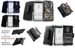 for LG Aristo 1 2 3 Lv3 Clip Holster Case 2 Kickstands Hybrid Armor Bumper Cover - Picture 1 of 16