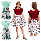 Kids Girls Flower/Butterfly Print Bohemia Dress Dresses Vintage Dress With Belt
