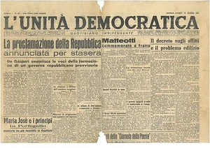 L'UNITA' DEMOCRATICA 10 GIUGNO 1946 - Picture 1 of 1