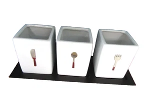 Porta utensili di fascia alta su base in legno ceramica bianca porta cucchiaio per coltello - Foto 1 di 6