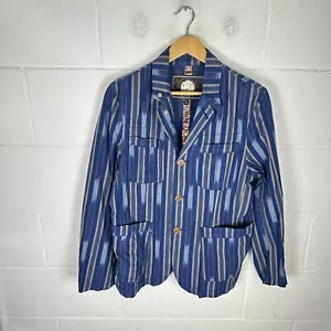 Pretty Green Jacket Mens Medium Blue Overshirt Mod Chore Gallagher Oasis Striped - Picture 1 of 10