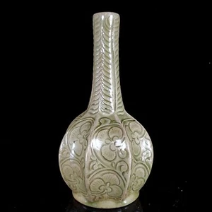 Vaso poligonale 8,9" Canzone antica porcellana cinese motivo floreale forno Yaozhou - Foto 1 di 9