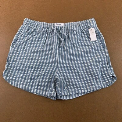 Old Navy Girls XXL (18) Blue Striped Linen-Blend Drawstring Shorts NWT *Flaw - Image 1 of 4