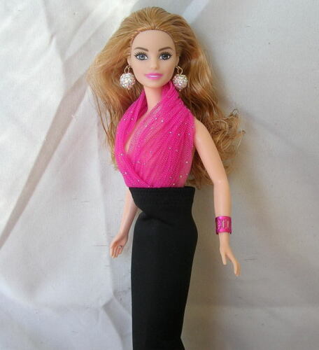 Barbie Reddish Blonde Aphrodite Doll - Black & Pink Handmade Gown New w/o Box