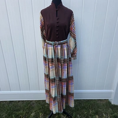 Maxi Vestido Lee Morton Chicago De Colección Años 70 Para Mujer Talla 10 Geo Estampado Cinturón... Foto 1 de 4