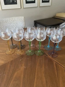 11 COPAS DE VINO BOHEMIAS MULTICOLORES CORTE FINO A CRISTAL TRANSPARENTE - Imagen 1 de 9