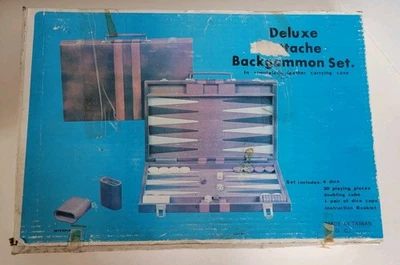 Backgammon Set 1980s Taiwan Deluxe Faux Leather 18” Vintage Complete Case New - Image 1 of 4