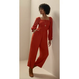 Francescas Womens Rachael Ruffle Hem Jumpsuit Long Sleeve Size Medium Orange NWT - Picture 1 of 10