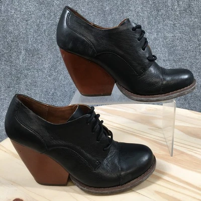 Botas femininas Korks by Kork-Ease 7,5 M tornozelo couro preto com cadarço anabela - Imagem 1 de 4